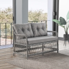 Breda Rattan Örgü Bahçe Balkon Takımı 2+1+1 Cam Masalı Gri-0