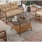 Breda Rattan Örgü Bahçe Balkon Takımı 2+1+1 Cam Masalı Kahve-3