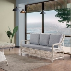 Edra Rattan Puflu Bahçe Balkon Takımı 3+1+1+Camı Masa Kemik Rengi-0