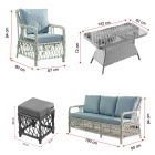 Edra Rattan Puflu Bahçe Balkon Takımı 3+1+1+Camı Masa Kemik Rengi-6