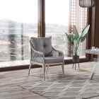 Joy Rattan Puflu Bahçe Balkon Takımı 3+1+1+ Camlı Masa Kemik Rengi-1
