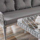 Joy Rattan Puflu Bahçe Balkon Takımı 3+1+1+ Camlı Masa Kemik Rengi-4