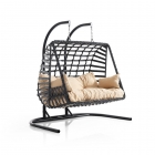 İki Kişilik Rattan Örgü Salıncak Krem-0