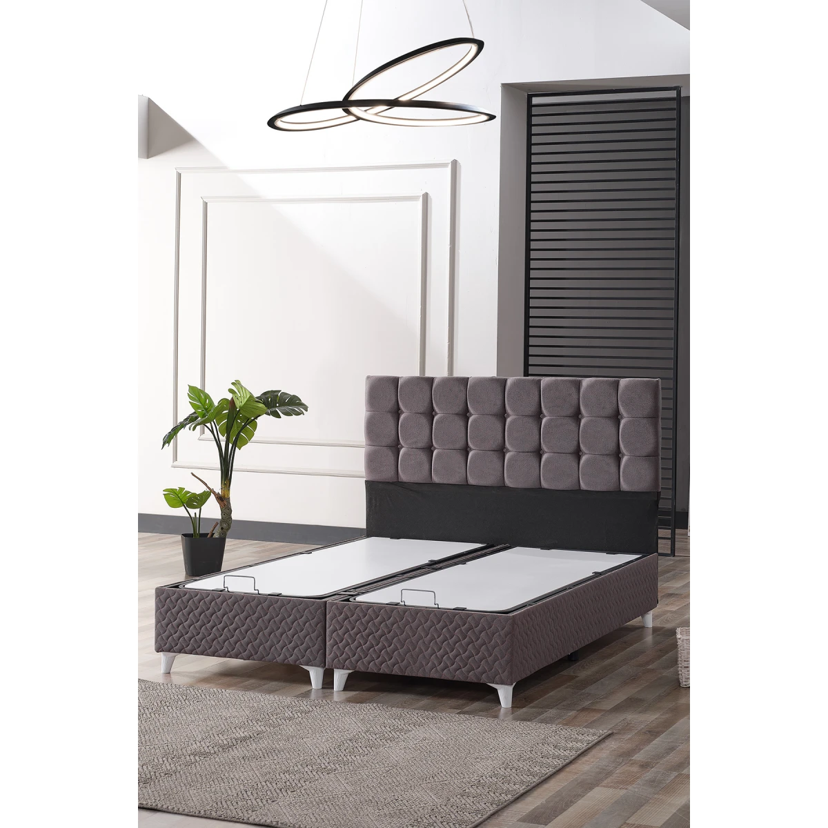 Bengü Çift Kişilik Baza Başlık Set Gri 150*200