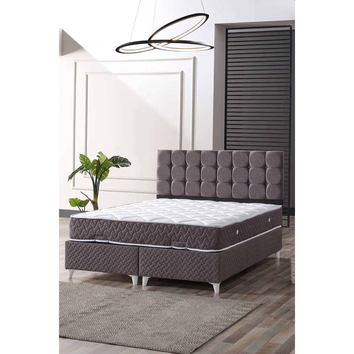 Bengü Çift Kişilik Baza Başlık Yatak Seti Gri 150*200