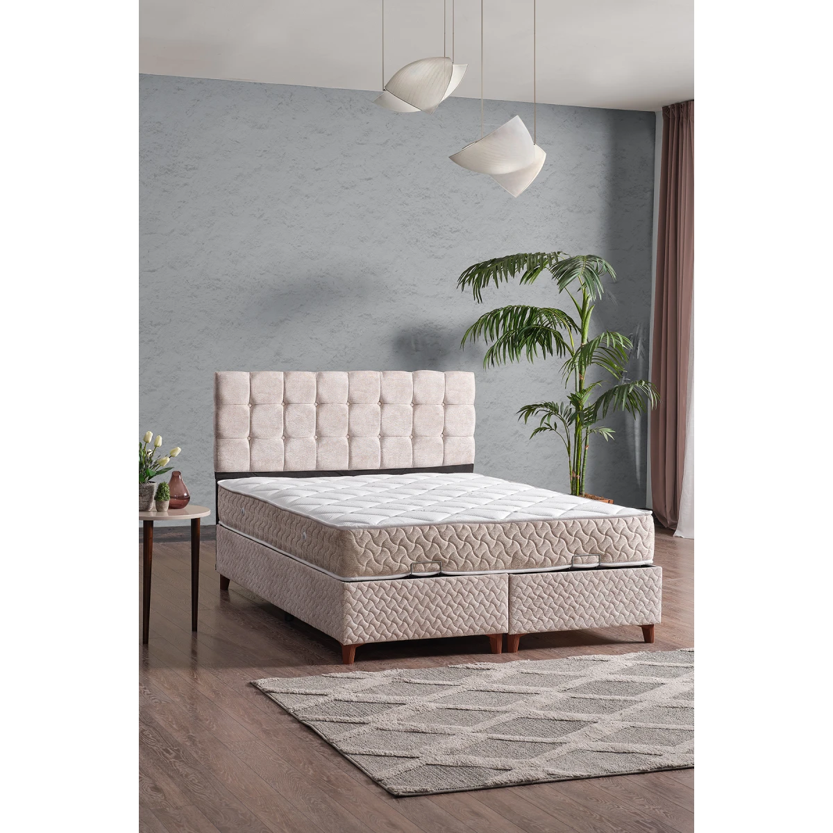 Bengü Çift Kişilik Baza Başlık Yatak Seti Krem 150*200