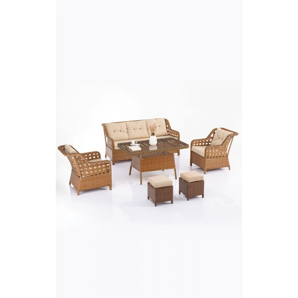 Sirius Eren Rattan 3'lü Bahçe Ve Balkon Takımı Koyu Kahve