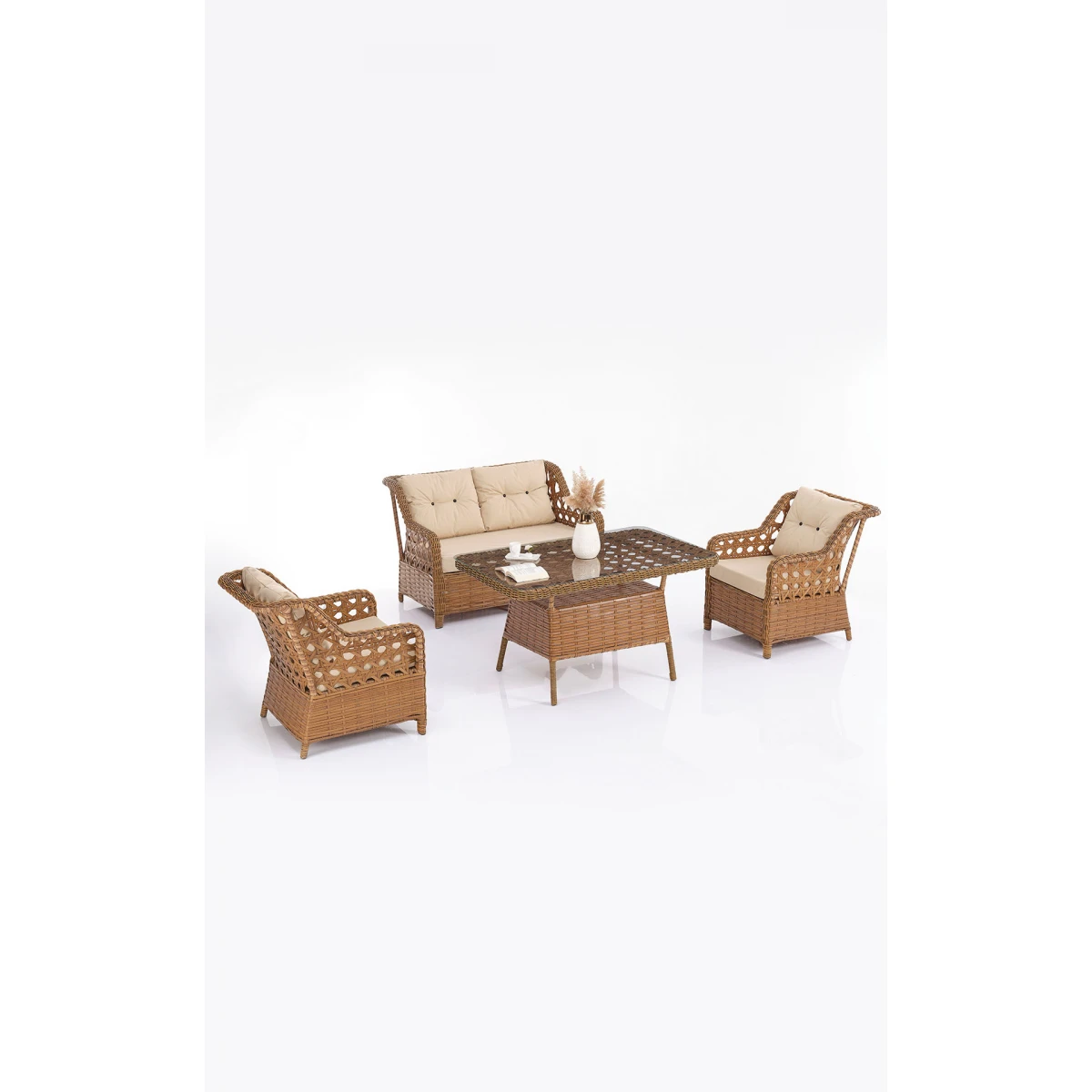 Eren Rattan Bahçe Balkon Takımı 2+1+1 Kahve