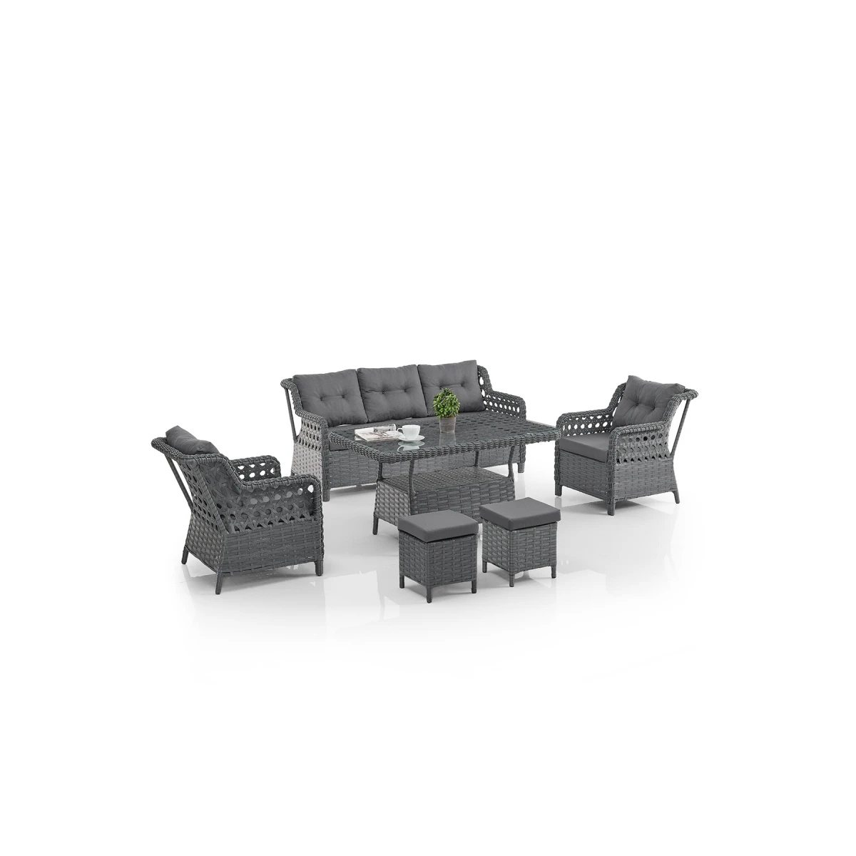 Deniz Rattan Puflu Bahçe Balkon Takımı 3+1+1 Antrasit