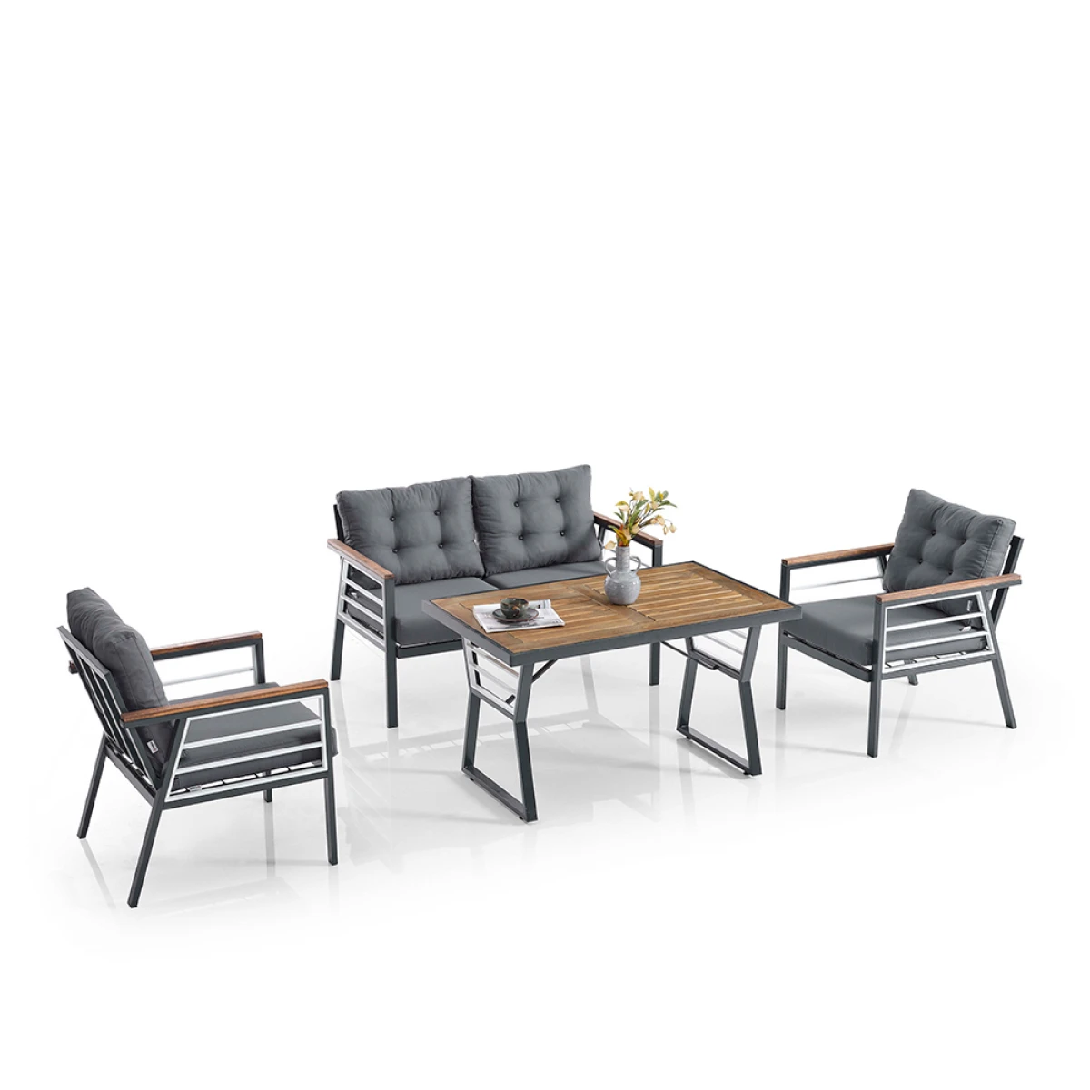 Lara Metal Bahçe Balkon Takımı 2+1+1+Ahşap Masa Antrasit