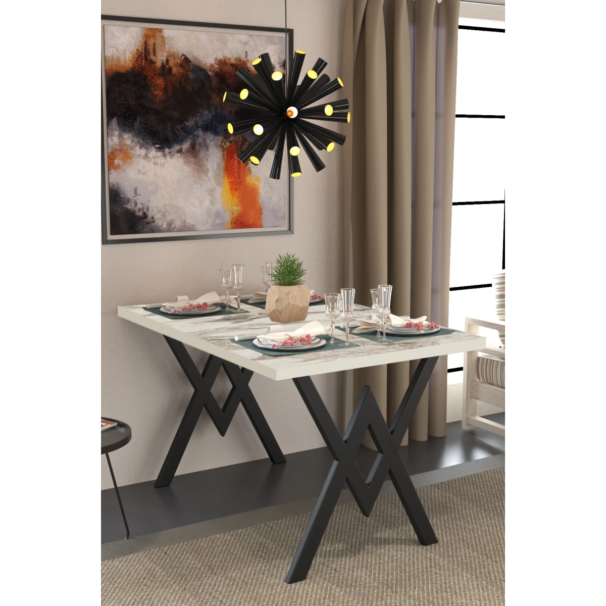 Parla Mutfak Yemek Masası Beyaz Mermer