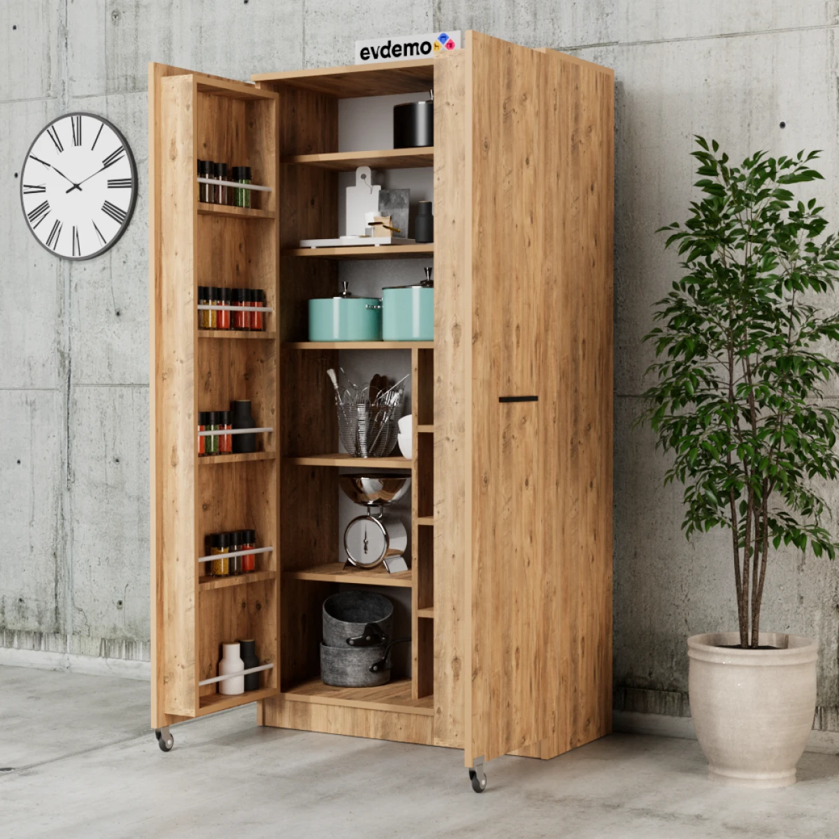 Art 2 Kapaklı Erzak Kiler Mutfak Dolabı Atlantik Çam