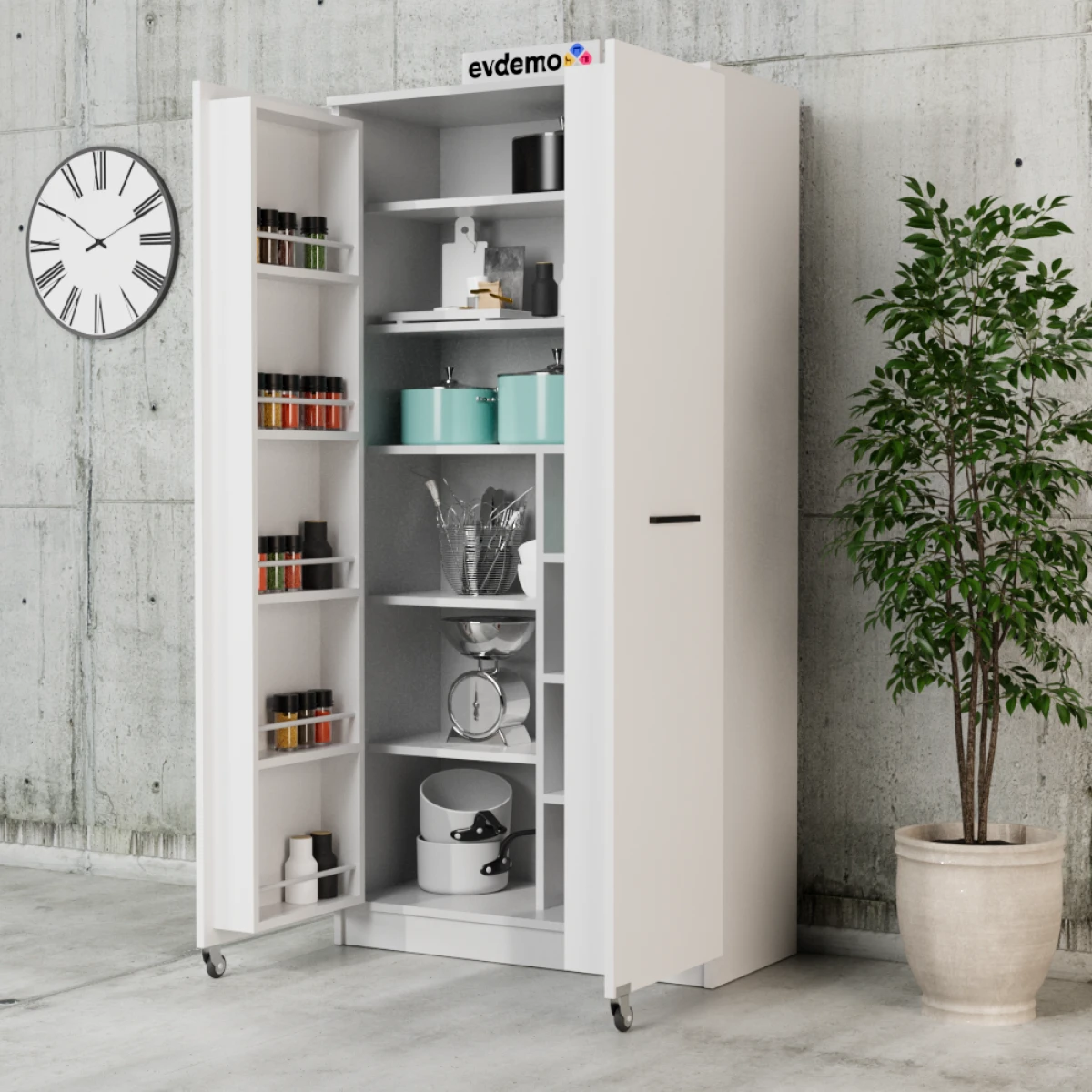 Art 2 Kapaklı Erzak Kiler Mutfak Dolabı Beyaz