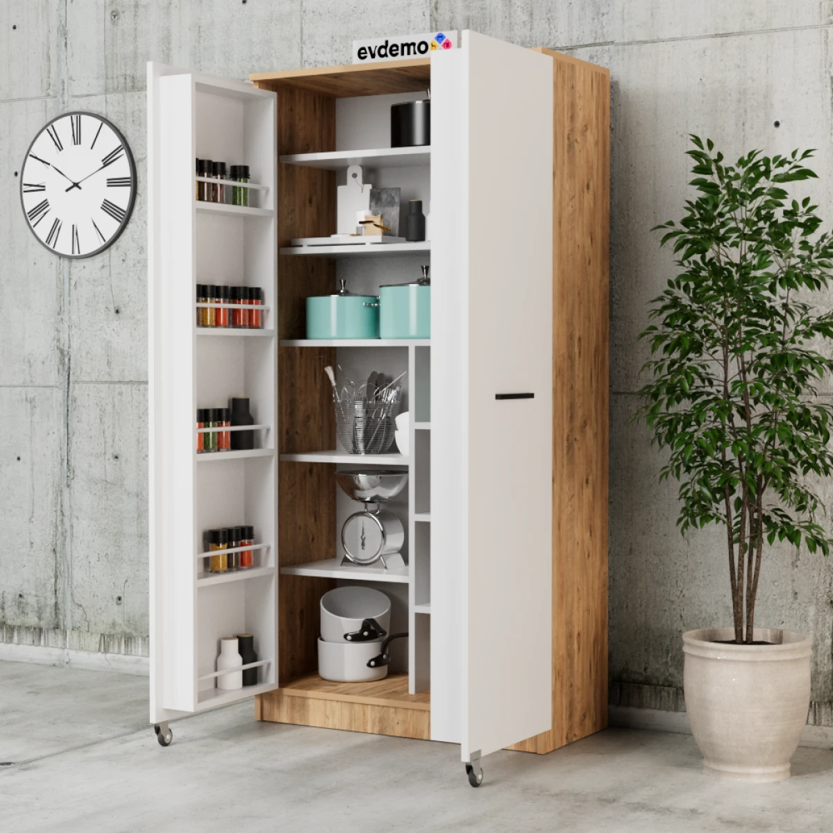 Art 2 Kapaklı Erzak Kiler Dolabı Mutfak Atlantik Çam Beyaz