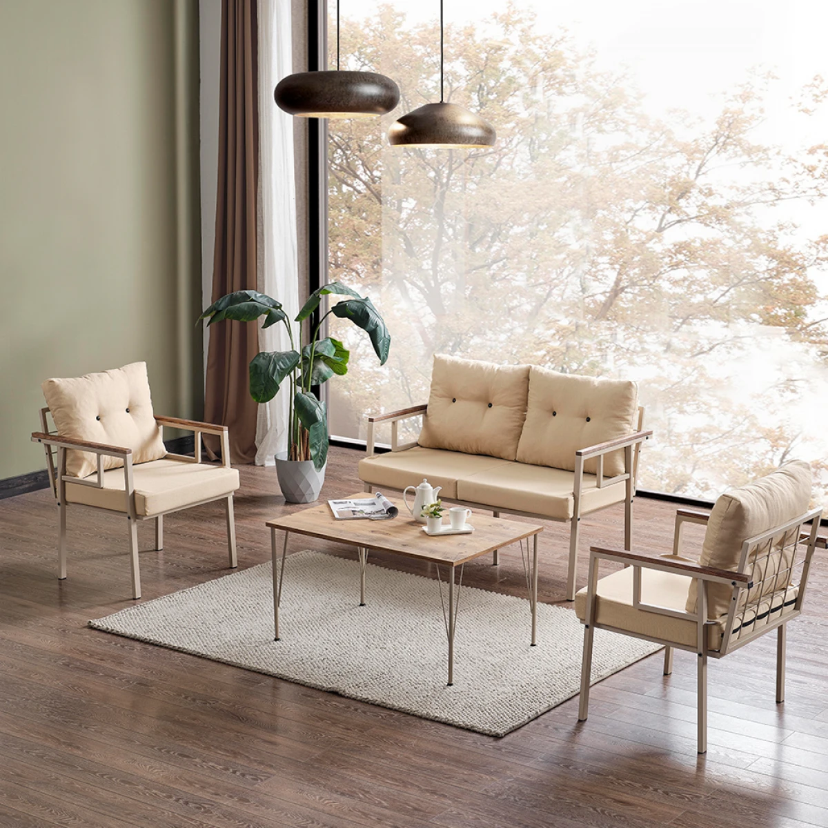 Saye Metal Bahçe Balkon Oturma Takımı 2+1+1+Orta Sehpa Cappuccino