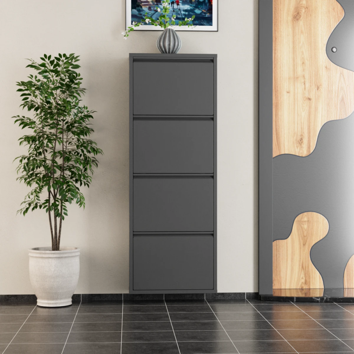 4 Kapaklı Metal Ayakkabılık Antrasit