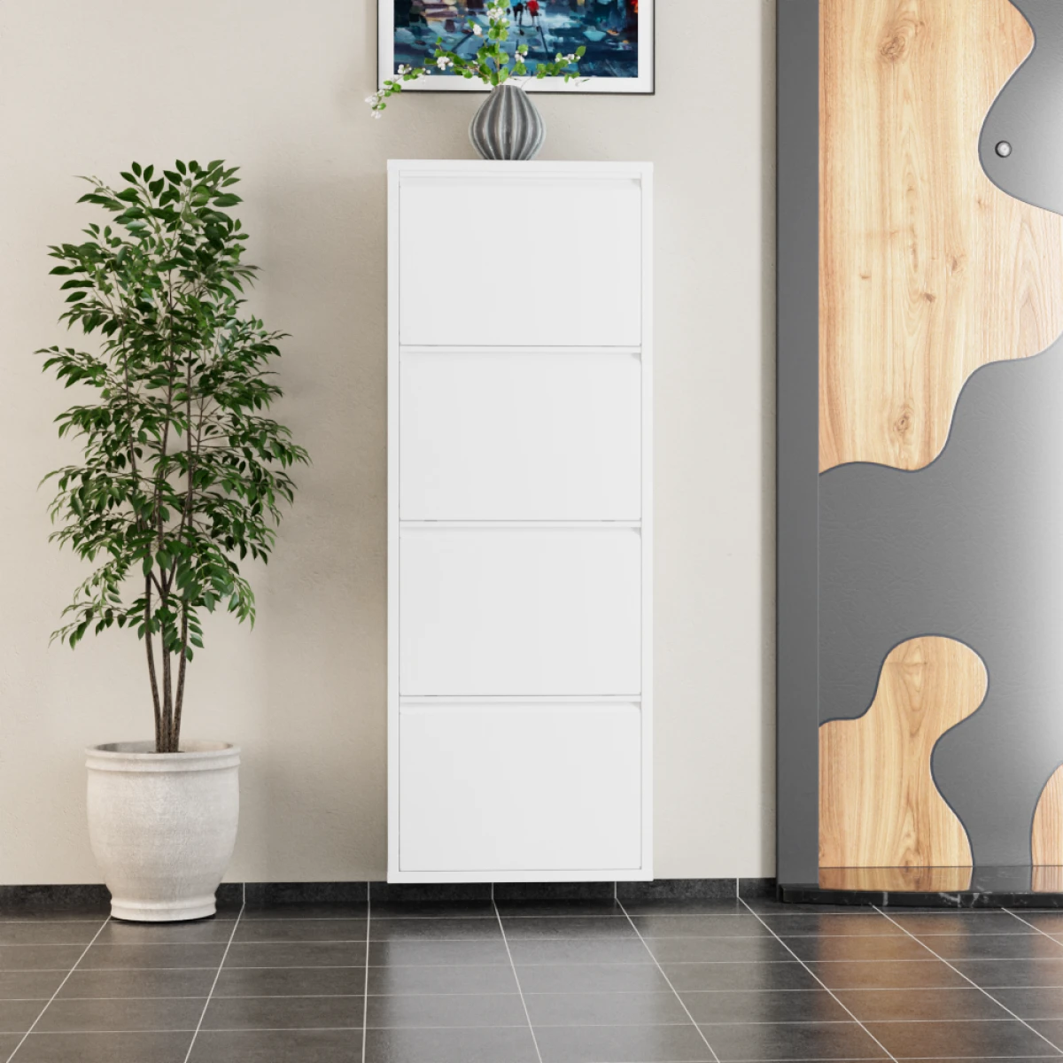 4 Kapaklı Metal Ayakkabılık Beyaz