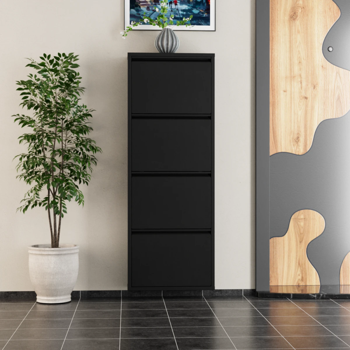 4 Kapaklı Metal Ayakkabılık Siyah 