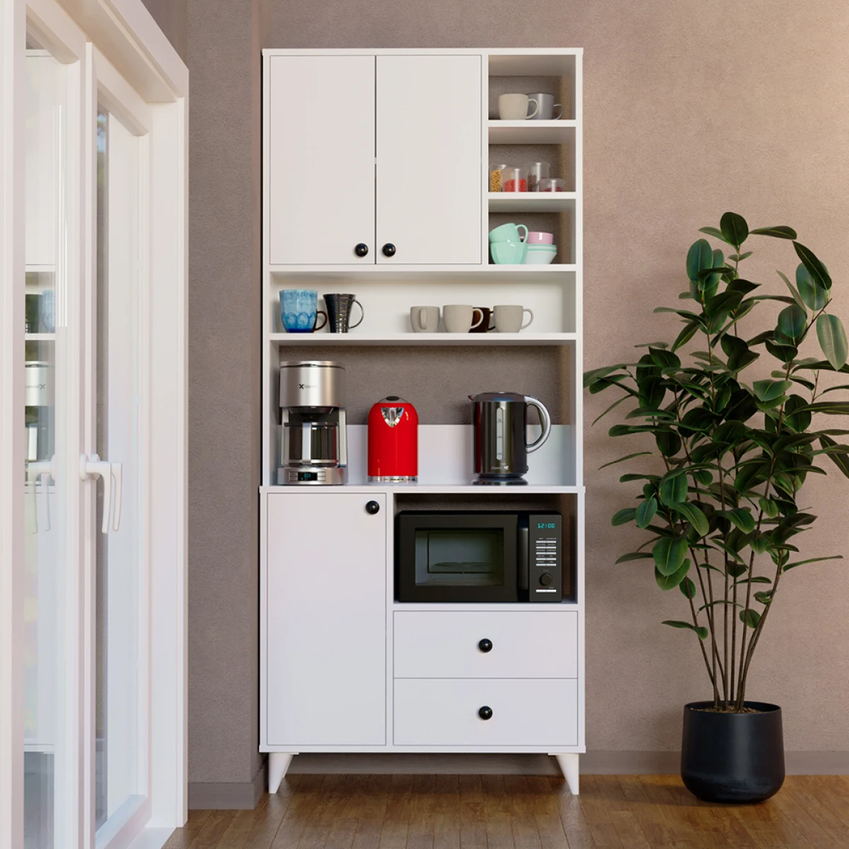 Atlas Kahve Köşesi Çok Amaçlı Dolap Beyaz