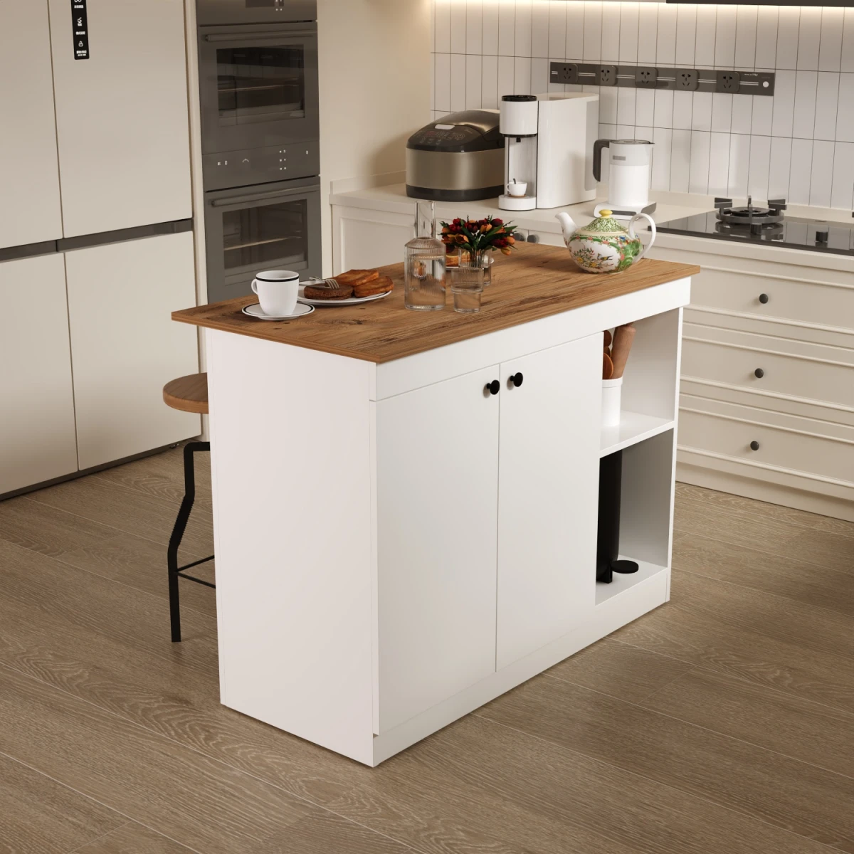 Yıldız Mutfak Adası Çok Amaçlı Dolap Masa Beyaz Atlantik Çam