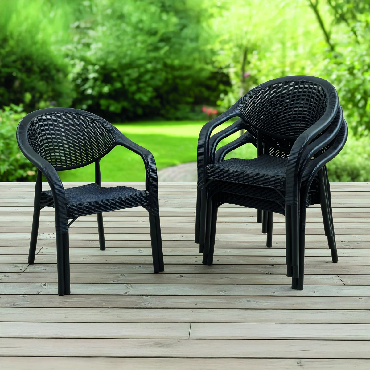 Bamboo 4'lü Rattan Sandalye Siyah