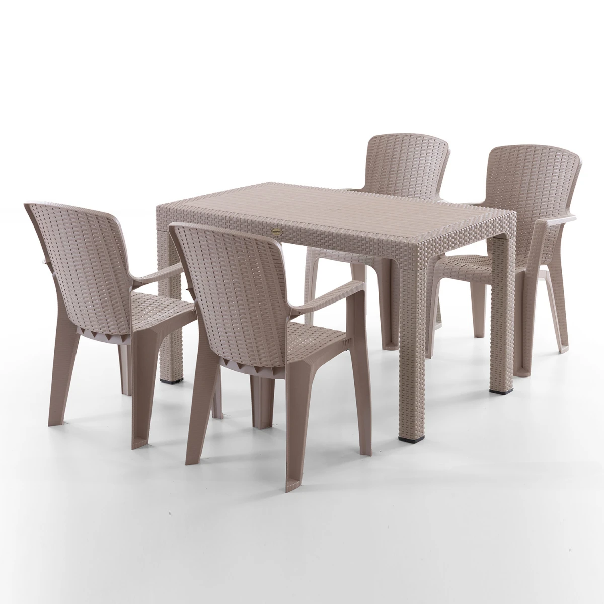 Side 4 Kişilik Rattan Masa Sandalye Takımı Cappuccino