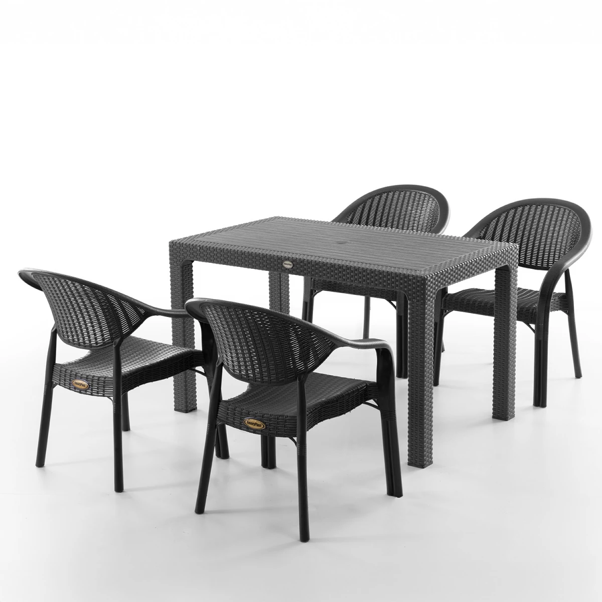 Bamboo 4 Kişilik Rattan Masa Sandalye Takımı Siyah