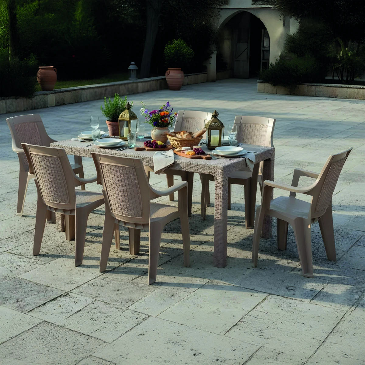 Efes 6 Kişilik Rattan Masa Sandalye Takımı Cappuccino