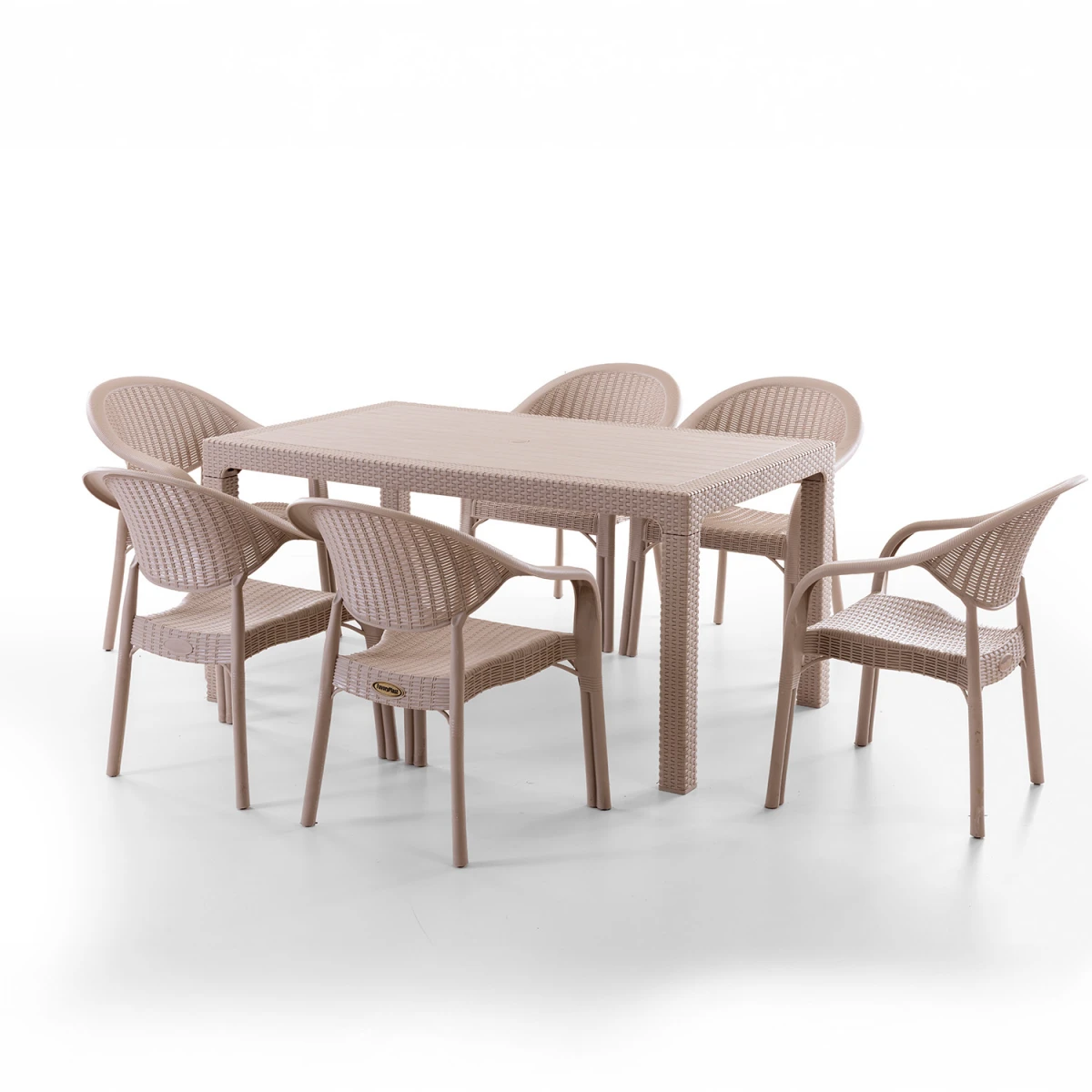 Bamboo 6 Kişilik Rattan Masa Sandalye Takımı Cappuccino