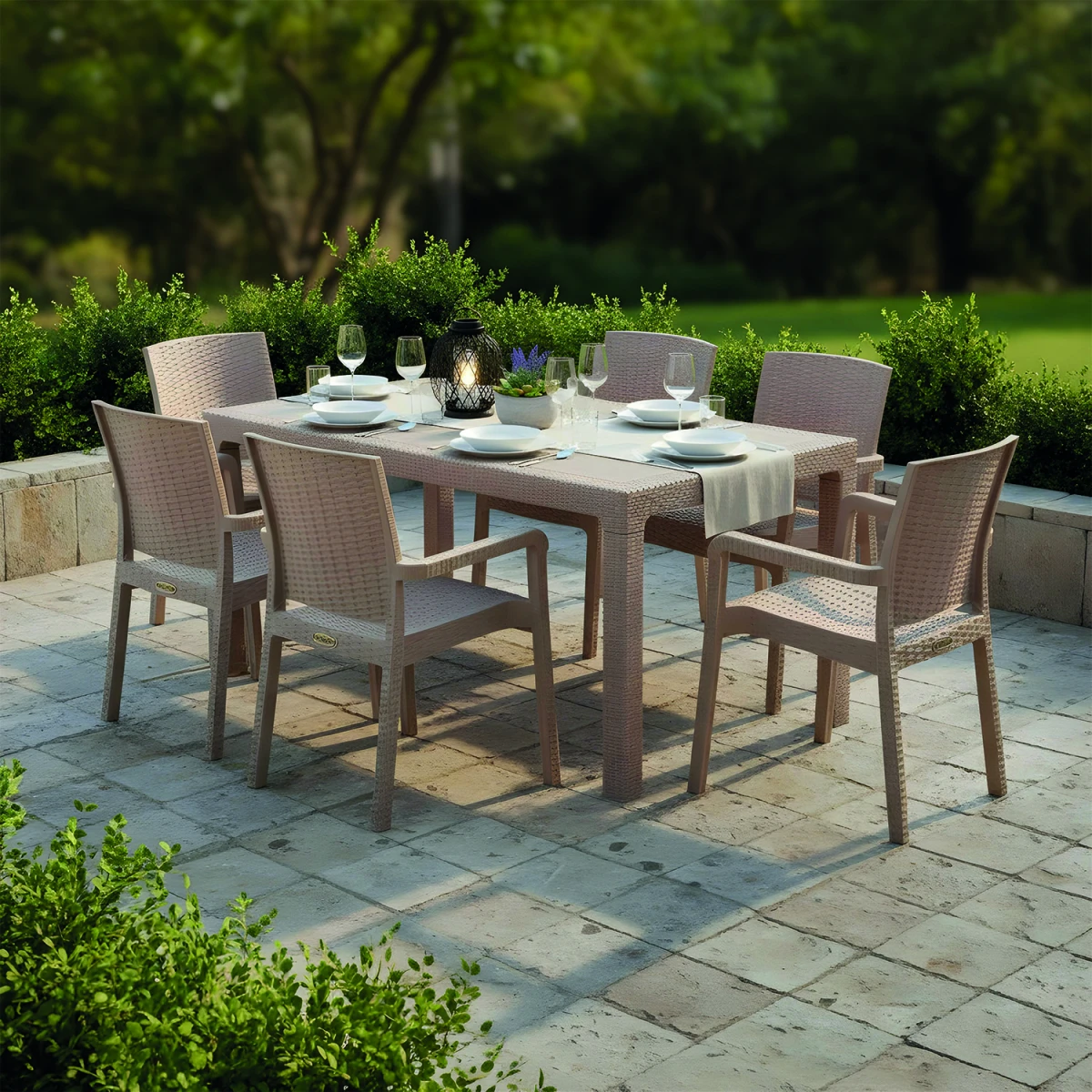 King 6 Kişilik Rattan Masa Sandalye Takımı Cappuccino