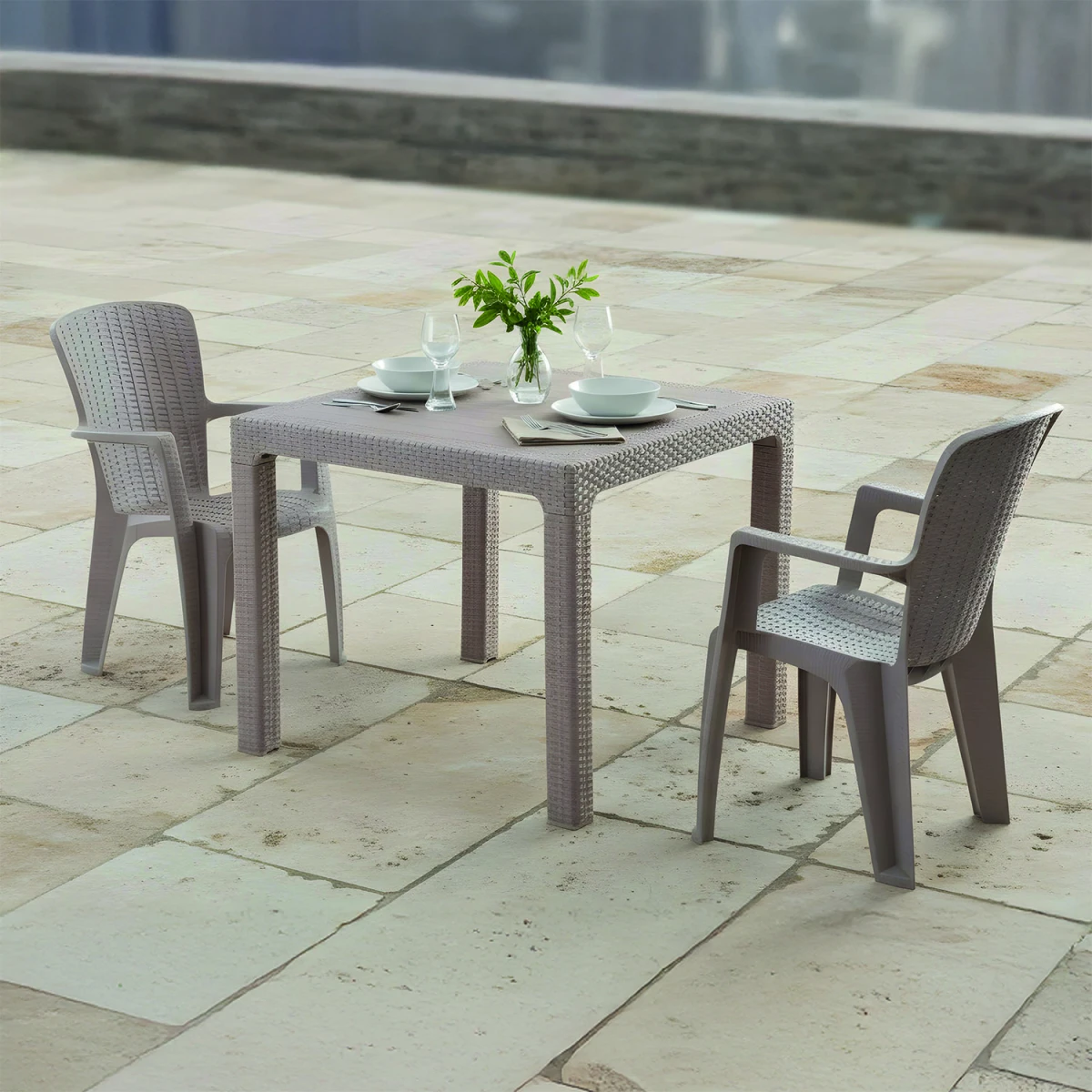 Side 2 Kişilik Rattan Masa Sandalye Takımı Cappuccino