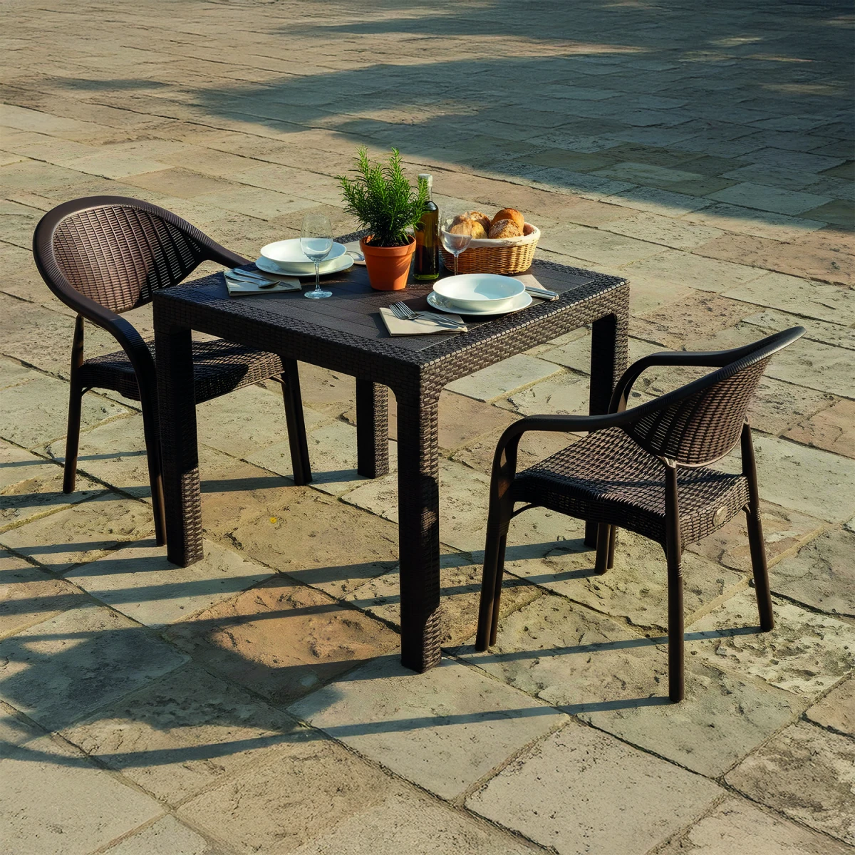 Bamboo 2 Kişilik Rattan Masa Sandalye Takımı Kahve