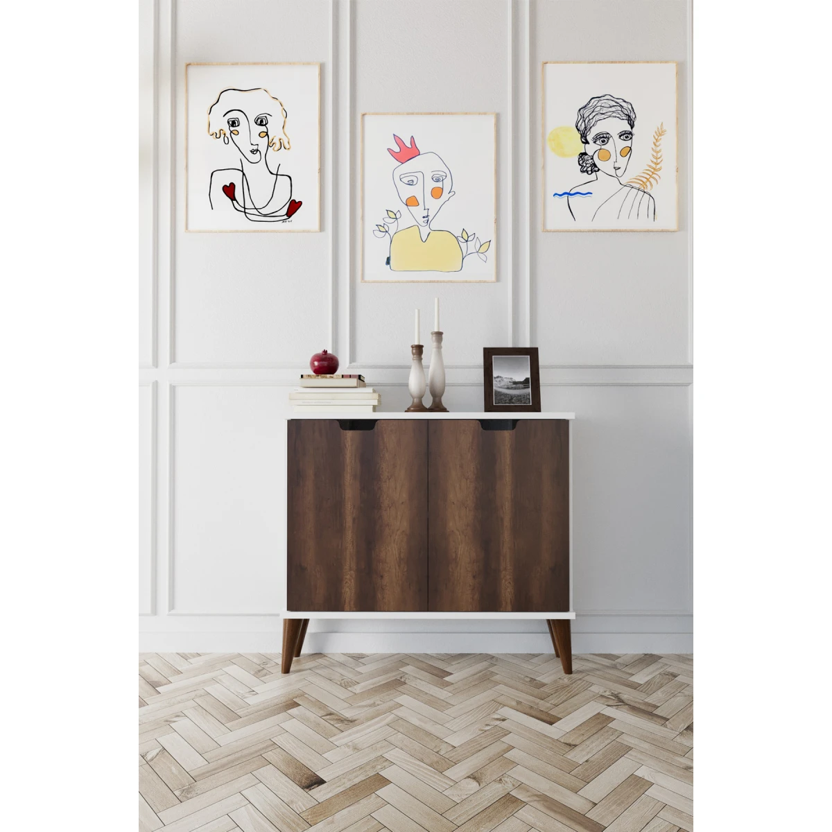 Elegant 2 Kapaklı Dekoratif Konsol Barok Ceviz Beyaz