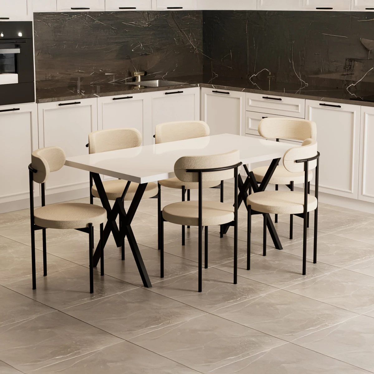 Trend 6 Kişilik Mutfak Masa Takımı Beyaz-Krem-Siyah