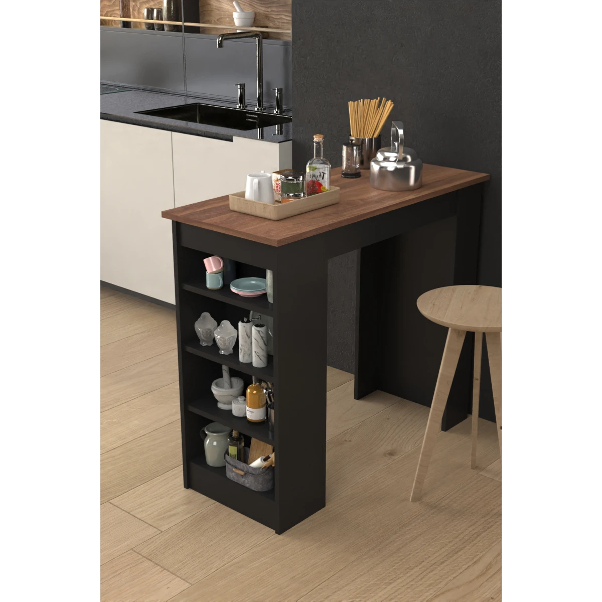 Fix Mutfak Bar Masası Mutfak Masası Ceviz Siyah