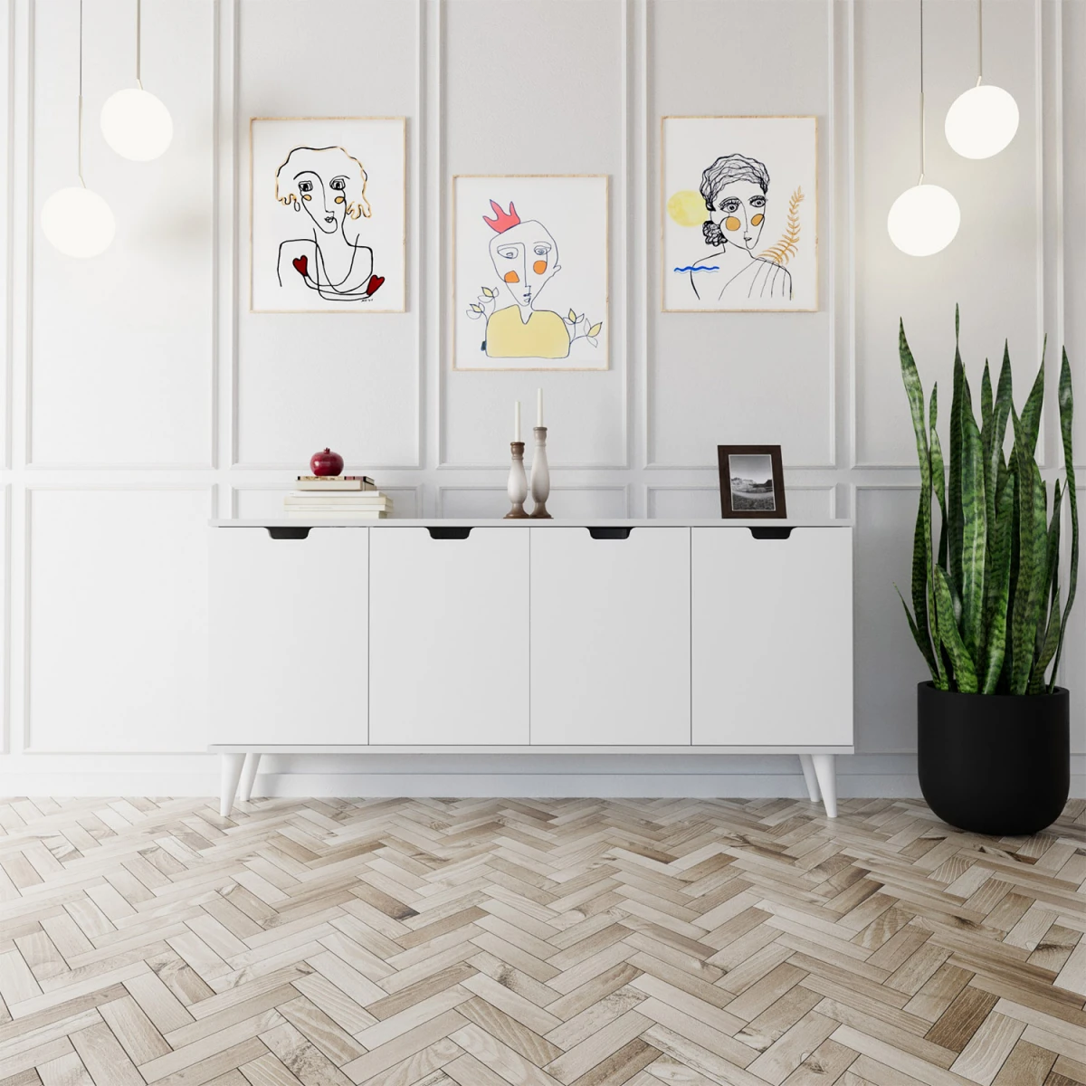 Elegant 4 Kapaklı Dekoratif Konsol  Beyaz