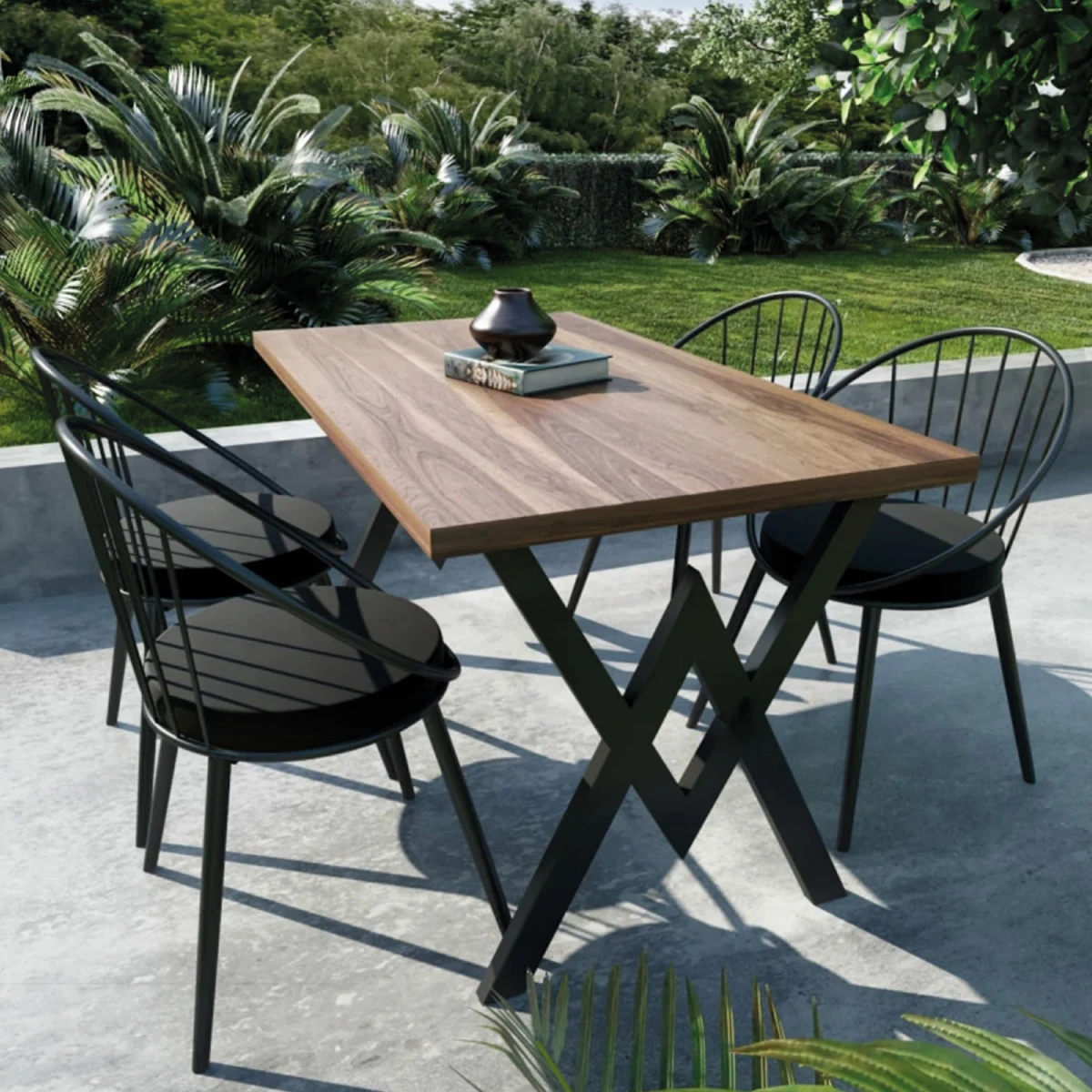 Evdemo Eylül 4 Kişilik Balkon Bahçe Masa Takımı Ceviz - Siyah