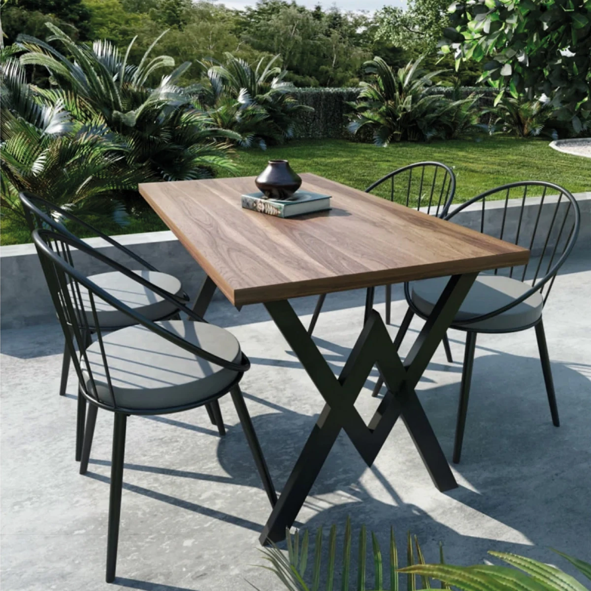 Evdemo Eylül 4 Kişilik Balkon Bahçe Masa Takımı Ceviz - Siyah - Gri