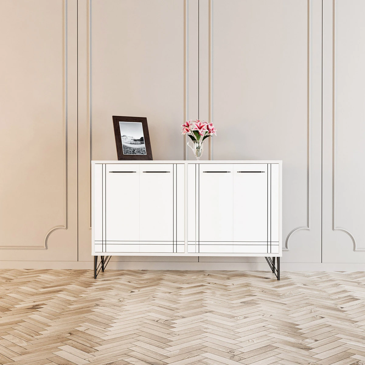 Rio Metal Ayak Dekoratif Modern Konsol Beyaz