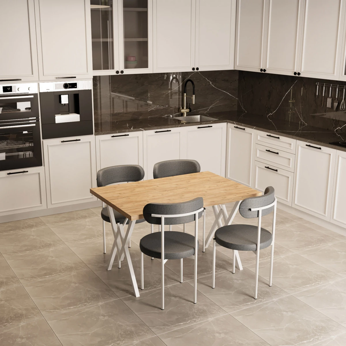 Trend 4 Kişilik Mutfak Masa Takımı Atlantik Çam-Gri-Beyaz