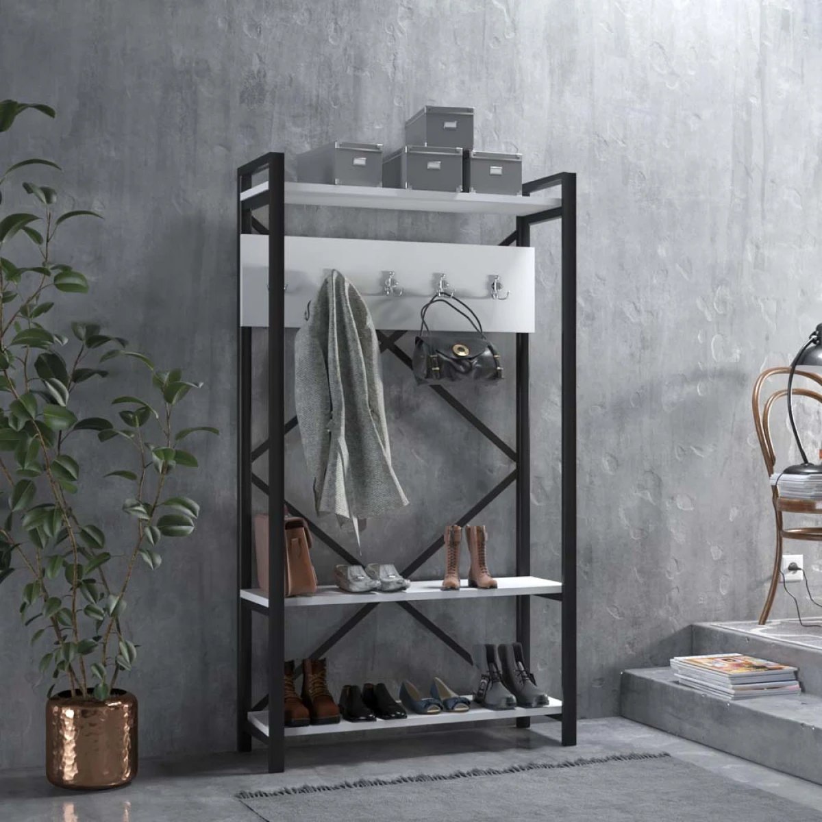 Evdemo Berceste Vestiyer Portmanto Beyaz