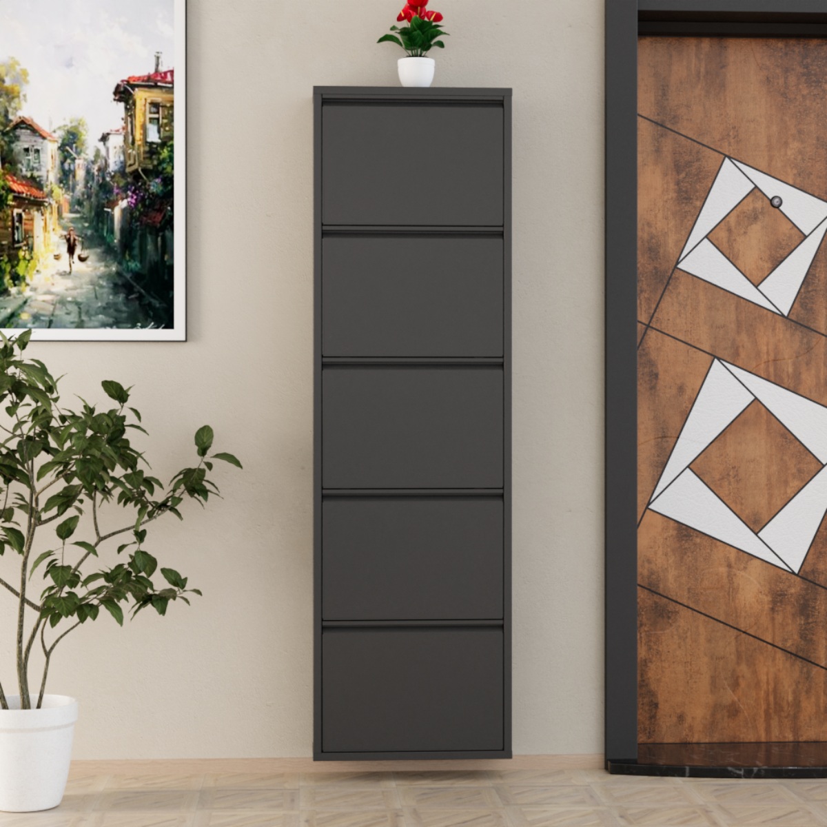 5 Kapaklı Metal Ayakkabılık Antrasit