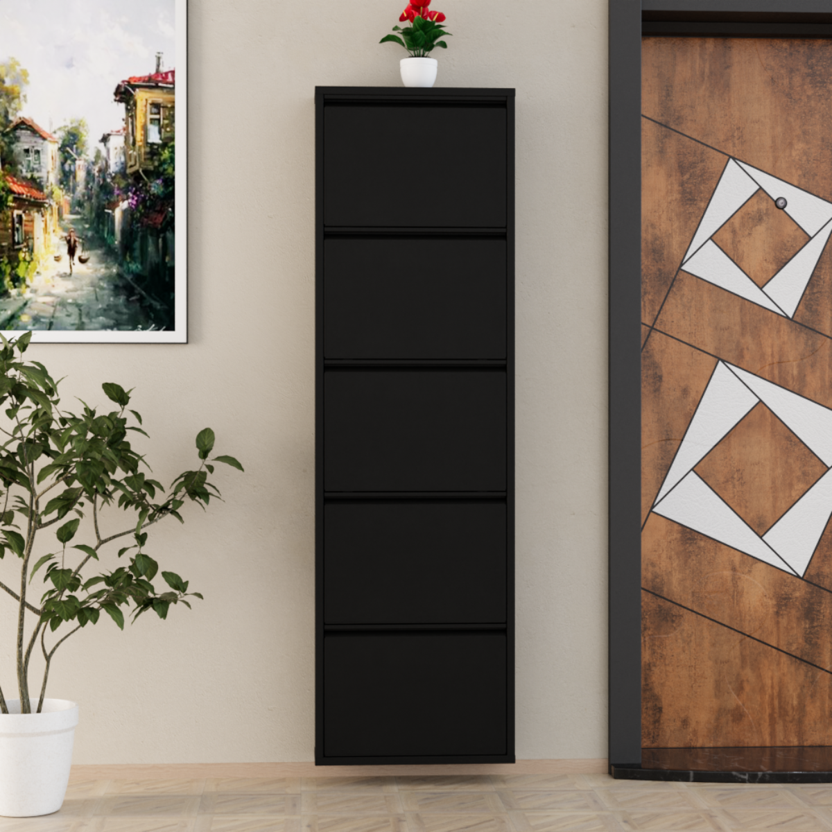 5 Kapaklı Metal Ayakkabılık Siyah