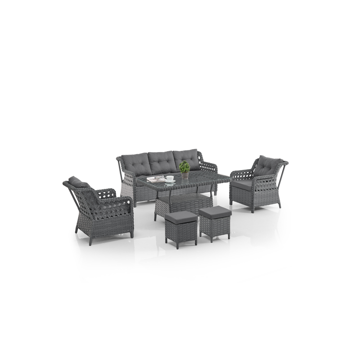 Deniz Rattan Puflu Bahçe Balkon Takımı 3+1+1 Antrasit