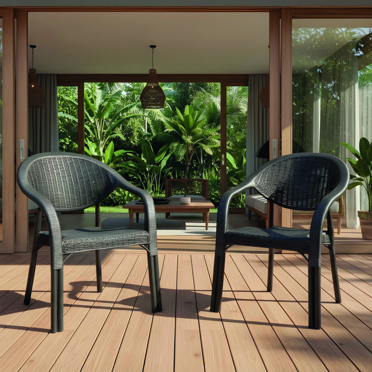 Bamboo 2'li Rattan Sandalye Siyah