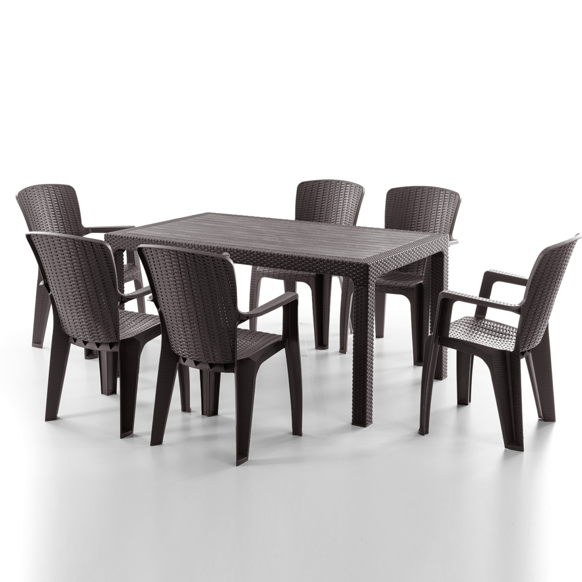 Side 6 Kişilik Rattan Masa Sandalye Takımı Kahve