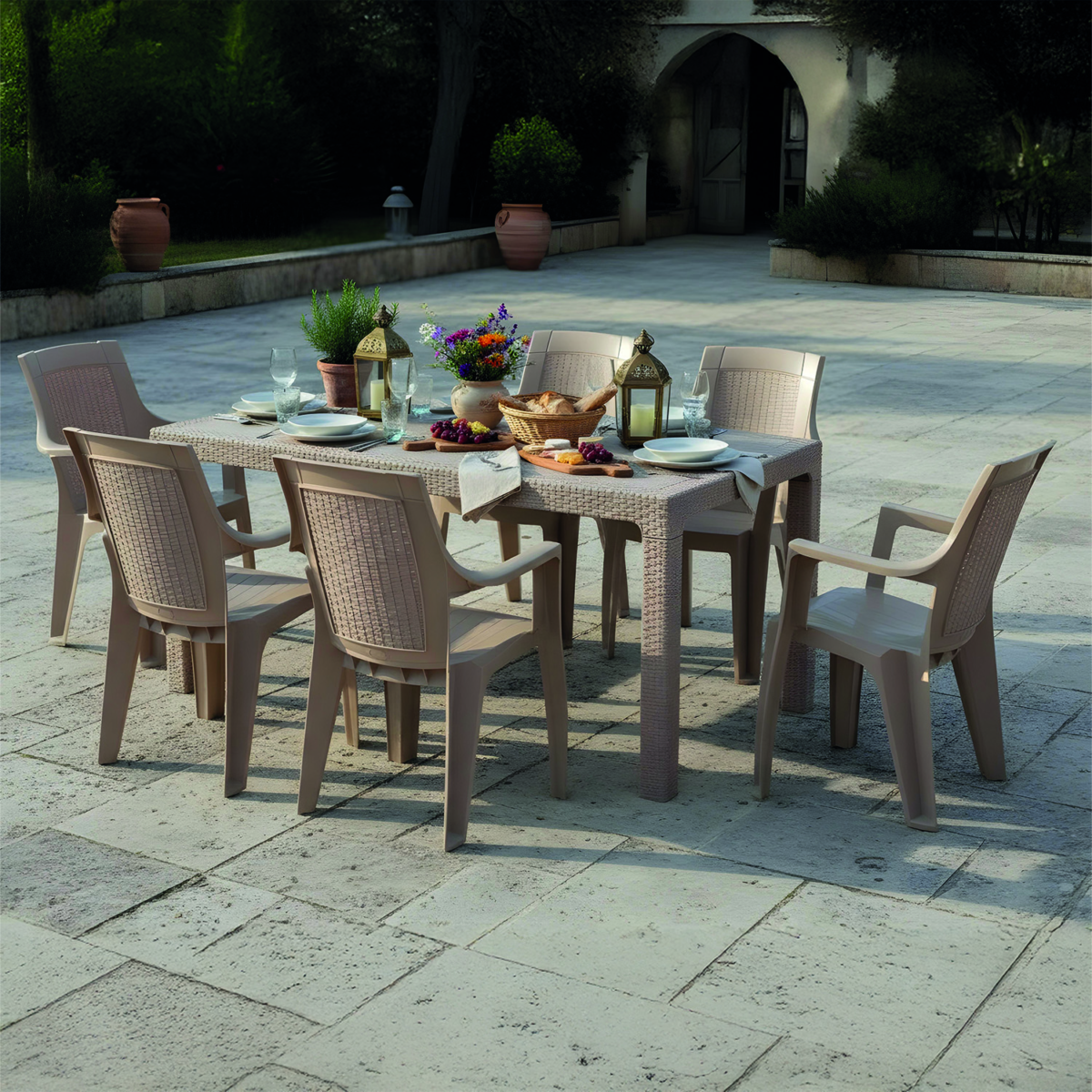 Efes 6 Kişilik Rattan Masa Sandalye Takımı Cappuccino