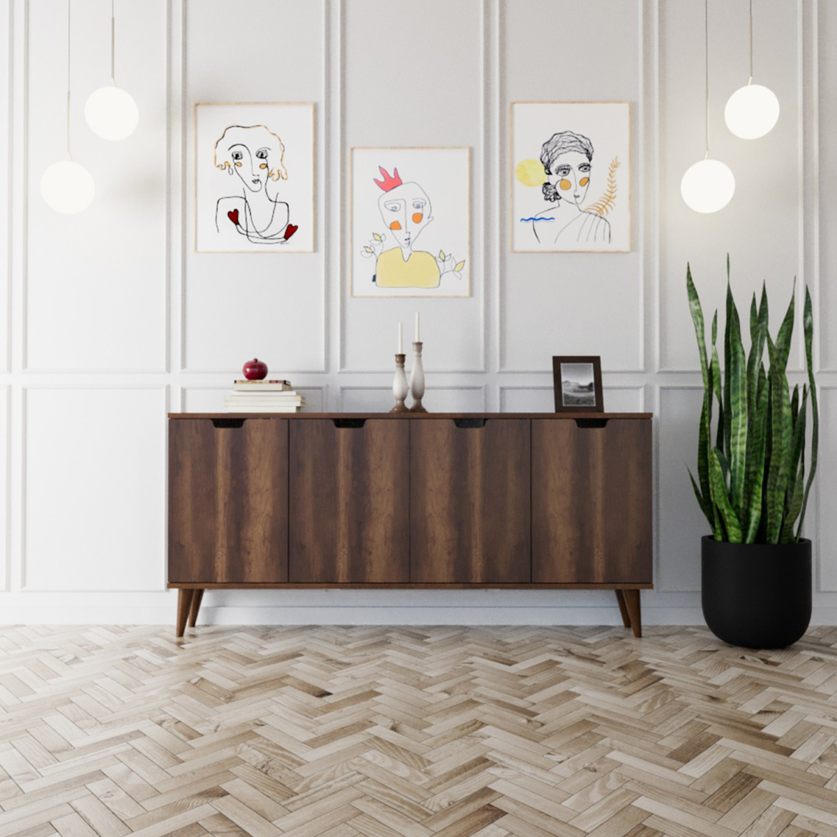 Elegant 4 Kapaklı Dekoratif Konsol Barok Ceviz