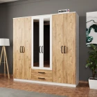 Prag 6 Kapak 2 Çekmeceli Aynalı Gardırop Atlantik Çam Beyaz-0