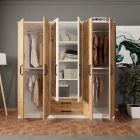 Prag 6 Kapak 2 Çekmeceli Aynalı Gardırop Atlantik Çam Beyaz-1